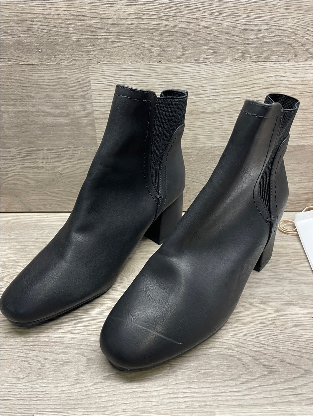 Sleek Black Elastic-Side Ankle Booties with Block Heel #1446
